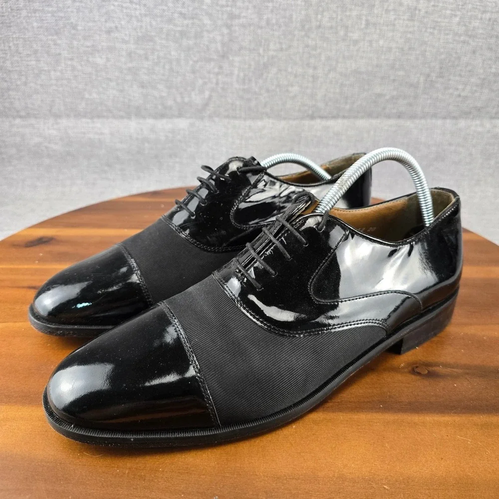 Stacy Adams‎ Mens Black Patent Leather Fabric Tuxedo Cap Toe Oxford Shoes 10.5 M